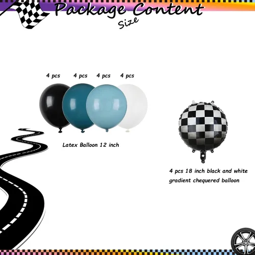Miniatura 2 de Paquete de Globos de Coche de Carreras Globos a Cuadros Azules y Negros de Látex para Niños Un Feliz Primero, Segundo, Vintage, Dos, Rápidos, Un