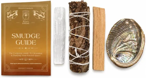 SOUL STICKS El mini kit de manchas para principiantes incluye varita de selenita de concha de abulón 3-4 de salvia blanca y palo santo con guía de