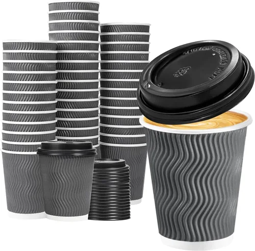 Lamosi Paquete de 50 - Tazas de café desechables aisladas de 8 onzas, tazas de papel de café para llevar, taza de pared corrugada ondulada para