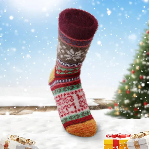Miniatura 4 de SISOSOCK Paquete de 5 calcetines gruesos y suaves para mujer, de lana de invierno, esponjosos, acogedores, casuales, para el hogar, con caja