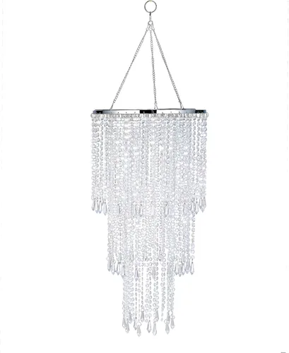 Miniatura 11 de Candelabro colgante con cuentas de acrílico iridiscente brillante, 3 niveles, 10.25 pulgadas de diámetro x 30 pulgadas de alto