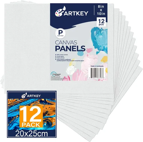 Artkey Lienzos para pintar de 8 x 10 pulgadas, paquete de 12 unidades, 10 onzas, imprimados 100% algodón, blanco para pintura, suministros de arte,