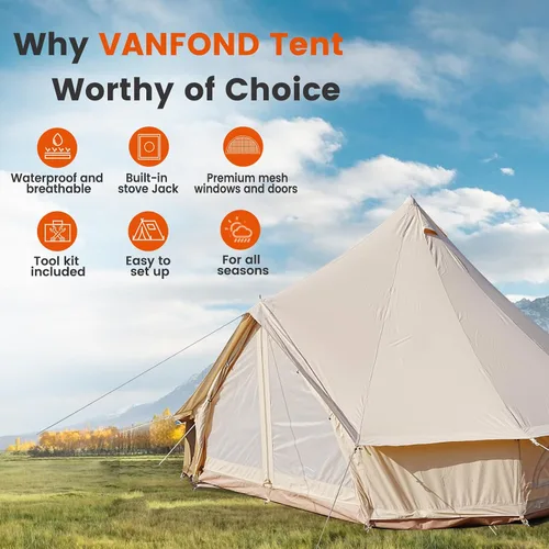 Miniatura 3 de Tienda de Campana de Lona con Toma de Estufa - Yurta Impermeable y Transpirable, Tienda de Glamping con Sábanas Desmontables para Fiesta de Camping