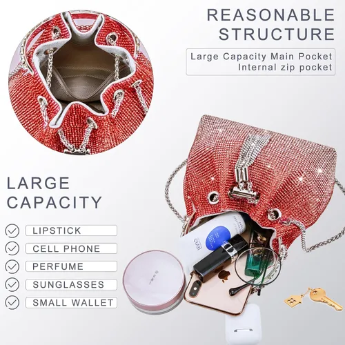 Miniatura 3 de Bolso de noche con diamantes de imitación para mujer, bolso de mano plateado con diamantes brillantes para mujer, fiesta, club, boda, baile