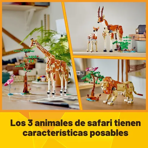 Miniatura 4 de LEGO Creator 31150 - Animales de safari salvajes 3 en 1, se reconstruyen en 3 figuras diferentes de animales de safari: jirafa, gacela o león