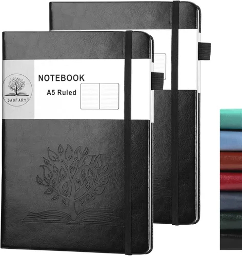 Miniatura 28 de Daofary Cuaderno A5 con rayas de cuero, 160 páginas, diario de 100gsm de papel grueso, tapa dura, con bolsillo, para trabajo, hombres y mujeres, 8.4