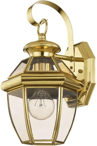Miniatura 8 de Livex Lighting 2051-01 Monterey 1 Lámpara de pared exterior con acabado de latón antiguo, acabado en latón macizo con vidrio biselado transparente