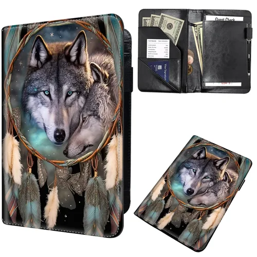 Miniatura 15 de Libreta de pedidos para camarera, cartera de cuero con bolsillo con cremallera oculta, soporte para bolígrafos, lindo organizador para camarera