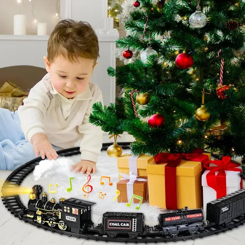 Miniatura 5 de Juego de tren para niños, juguete de tren con vapor, luz y sonidos, conjuntos de tren de Navidad para debajo del árbol, para niños y niñas de 3 4 5