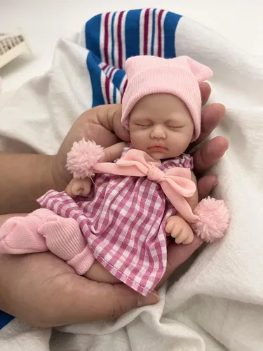 Miniatura 9 de Newtotlove Muñeca de bebé recién nacida Mini de silicona renacida de 7 pulgadas, cuerpo completo de silicona, bebés recién nacidos realistas, linda