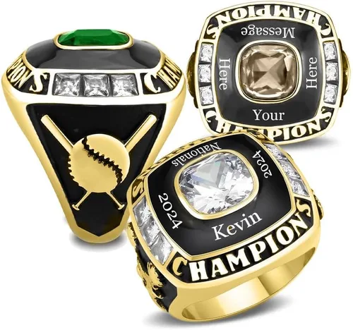 Anillo de campeonato de acero inoxidable con texto y color personalizados - Trofeo, fútbol americano, béisbol, baloncesto, deportes electrónicos,