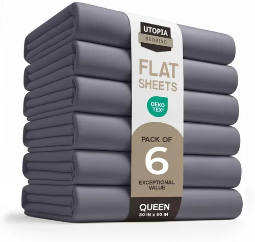 Miniatura 33 de Utopia Bedding Sábanas Planas - Paquete de 6 - Tela de Microfibra Cepillada Suave - Sábana Superior Resistente al Encogimiento y Decoloración - Gris