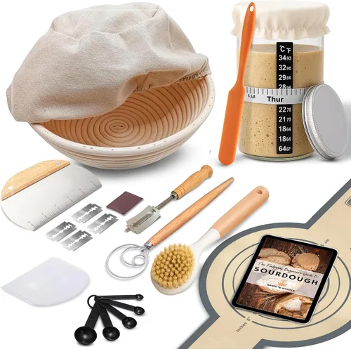 Miniatura 12 de Cesta para fermentación de pan Banneton - Suministros para hornear pan de masa madre – Kit de inicio para masa madre – Cesta para fermentación