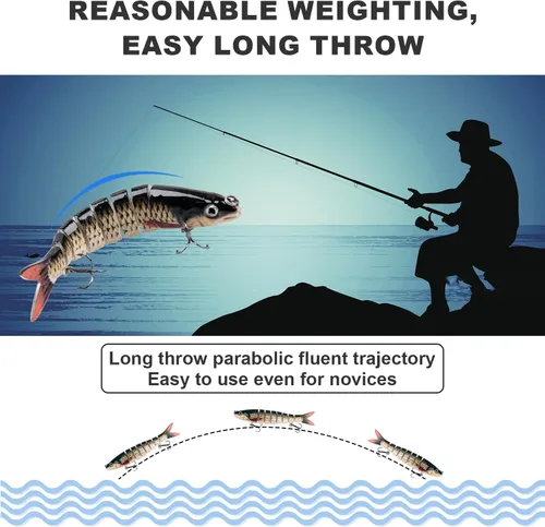 Miniatura 5 de ReeMoo Señuelos de pesca para lubina, señuelos de pesca de agua superior, cebos de natación multiarticulados, señuelos de lubina de natación