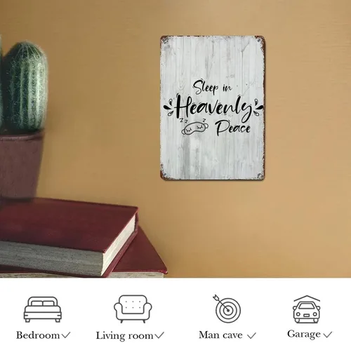 Miniatura 7 de Letrero de metal rústico con versículo de la Biblia para decoración de pared, para dormir en la paz celestial, escritura de grano de madera, letrero