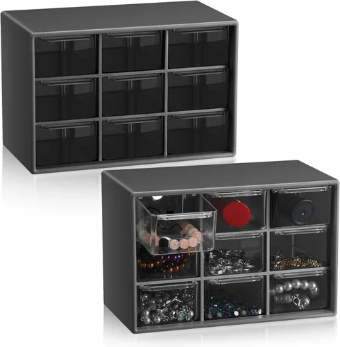 Wenqik 2 Piezas Mini Cajones de Almacenamiento Organizador de Caja de Herramientas para Maestros con 9 Cajones Transparentes Pequeño Organizador de