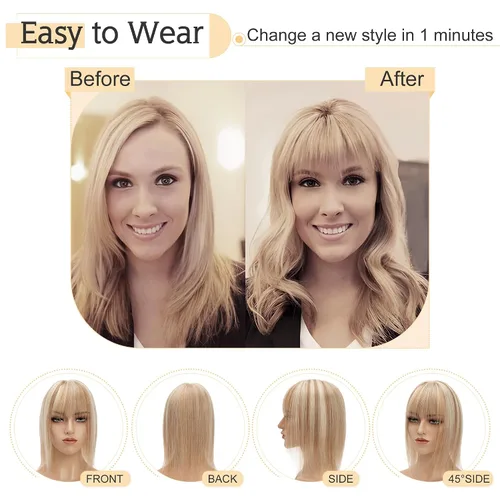 Miniatura 5 de SEGO Extensiones de Cabello para Mujeres Cabello Humano Real Con Flequillo, Base de Seda de 7 * 13CM (2.8 x 5.1 pulgadas) Cabello Humano Remy 100%