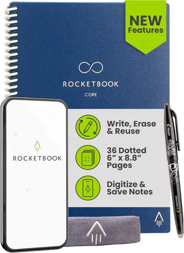 Miniatura 19 de Rocketbook Core - Cuaderno de espiral reutilizable, tamaño carta de 8.5 x 11 pulgadas, color azul marino, páginas punteadas, conectadas a