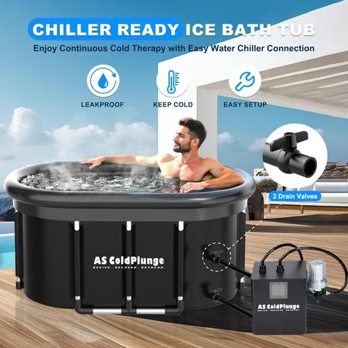 Miniatura 2 de AS ColdPlunge Bañera de hielo ovalada XXL para inmersión en frío, vaina de hielo portátil con tapa, bañera inflable de 148 galones con 2 válvulas