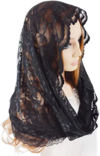 Miniatura 4 de PAMOR Infinity Chapel Veil Floral Latin Mass Head Cover Lace Scarf Mantilla Veils for Church