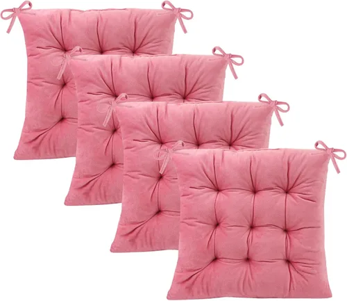 Miniatura 10 de Juego de 2 cojines para sillas de comedor con lazos, almohadilla antideslizante para silla de cocina para interior y tapete de asiento de comedor
