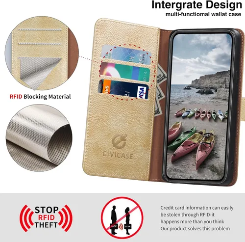 Miniatura 3 de Funda tipo cartera para Samsung Galaxy A03S, funda plegable de piel de alta calidad, con bloqueo RFID, tarjetero y soporte magnético tipo folio, TPU