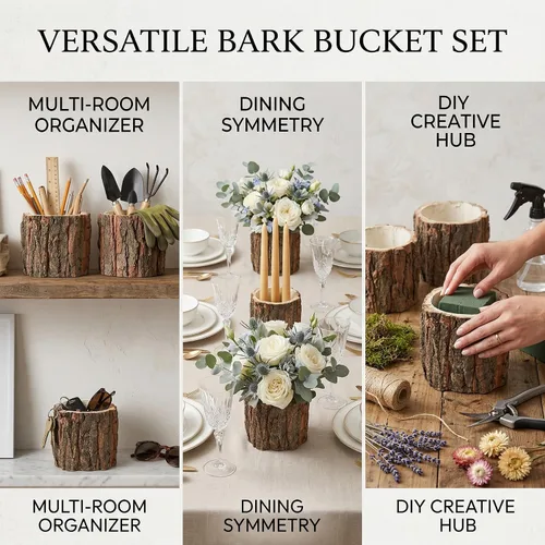 Miniatura 7 de Housoutil Jarrón de madera para centros de mesa, paquete de 3 jarrones de madera rústicos para tocón de árbol, cubo de flores de corteza de madera