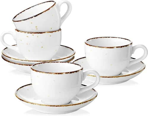 Miniatura 8 de Juego de tazas de café de porcelana con platillo, taza y platillo de porcelana blanca de 6 onzas para capuchino, café con leche, bebidas de café