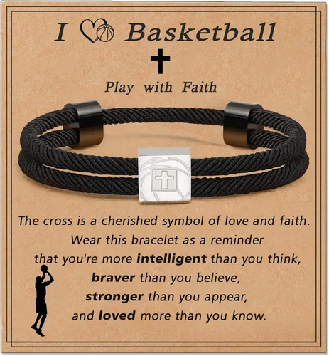 Miniatura 9 de Pulsera cruz de béisbol/fútbol/baloncesto/fútbol americano de Lydow para graduación, para niños, hombres, hijos, jugadores, equipo, amantes, nietos