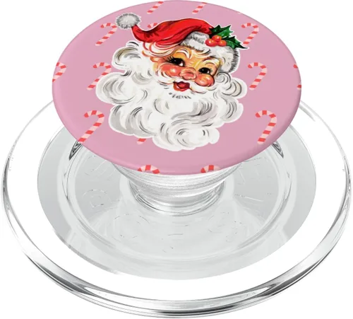 Miniatura 8 de PopSockets PopGrip estándar de bastón de caramelo de Navidad rosa de Papá Noel