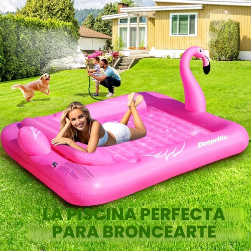 Miniatura 2 de DeeprBlu Piscinas de bronceado inflables de flamenco de lujo para 2 personas, 81 x 60 pulgadas, flotador para tumbona para tomar el sol, piscina