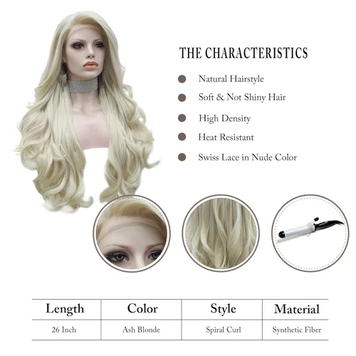 Miniatura 4 de IMSTYLE Peluca rubia con encaje frontal, pelucas de cabello sintético de onda larga para mujer, línea capilar natural, cabello rubio seguro al Rubio