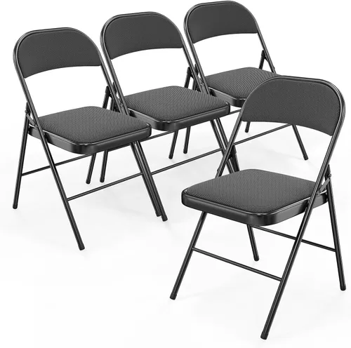 Bonnlo Silla plegable, sillas plegables acolchadas de tela con cojín, respaldo y marco de acero para interiores y exteriores, comedor, oficina, Negro