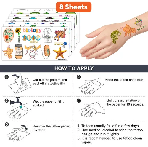 Miniatura 7 de 96 tatuajes temporales divertidos de ciencias biológicas, calcomanías de laboratorio celular y microbiología para estudiantes, profesores, recuerdos