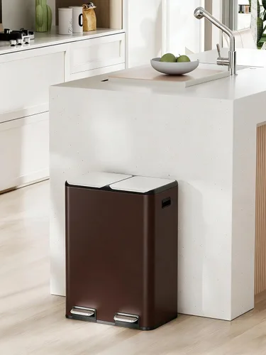 Miniatura 8 de Arlopu Cubo de basura doble de 16 galones con 2 cajas integradas para control de olores, cubo de basura de cocina manos libres, cubo de basura