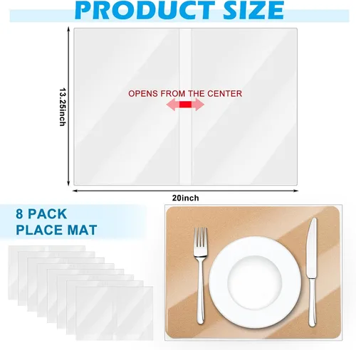 Miniatura 2 de 8 manteles individuales transparentes de 13 ¼ x 20 pulgadas, protector de plástico transparente para cocina, mesa de comedor, manteles individuales