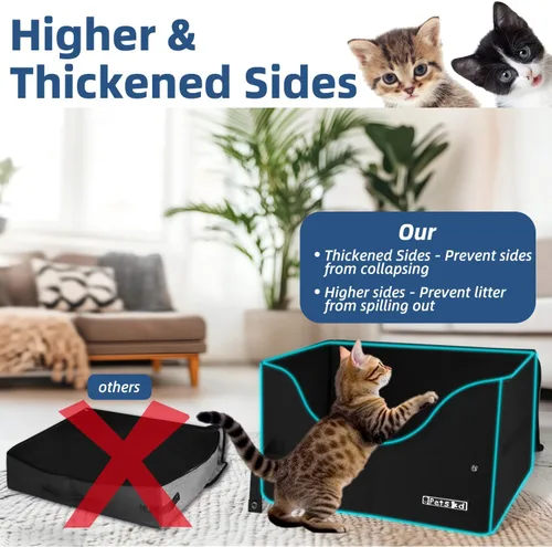 Miniatura 4 de Petskd High Sides - Caja de arena portátil de viaje para gatos con tapa y 10 bolsas de revestimiento, peso ligero y a prueba de fugas para viajes