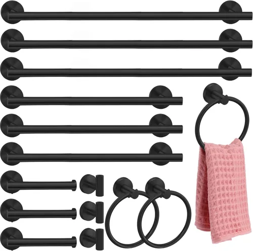 Miniatura 10 de Gisafai Juego de 15 accesorios de baño de níquel cepillado, toalleros plateados para baño, acero inoxidable SUS304 de 23.6 pulgadas, soporte