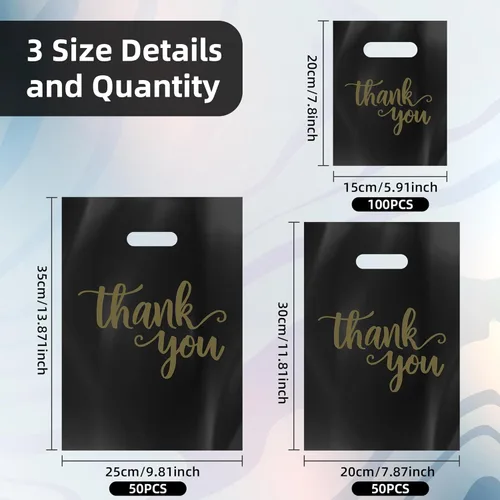Miniatura 2 de 200 bolsas de compras de agradecimiento para pequeñas empresas con asas, 3 tamaños de ilusión de 13.8 x 9.8 pulgadas, 11.8 x 7.9 pulgadas, 7.9 x 5.9