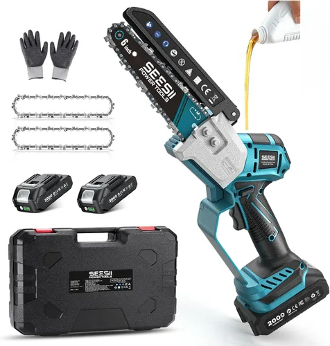 Miniatura 15 de Seesii Mini motosierra, mini motosierra de 6 pulgadas, inalámbrica, de mano, con 2 baterías, para cortar árboles, cortar madera, el mejor regalo Azul