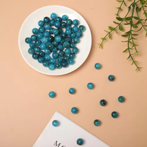 Miniatura 5 de 60 piezas de cuentas de piedra natural de 15⁄64 pulgadas (6 mm) con cuentas de apatita azul que es una piedra para sanación de la energía. Piedras