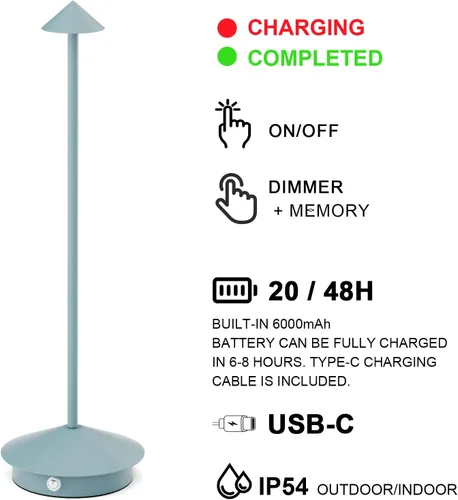 Miniatura 5 de Paquete de 2 lámparas de mesa LED recargables de 6000 mAh, inalámbricas, 3000 K-6000 K, lámparas táctiles de atenuación continua con función