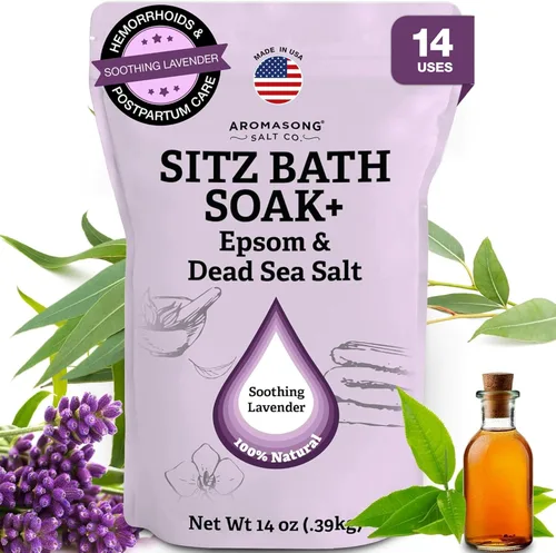 Aromasong Sitz Bath - Remoja posparto - Fabricado en los Estados Unidos con sal del mar muerto y sales de Epsom - Ingredientes calmantes y calmantes