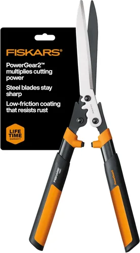 Fiskars Tijeras de setos de 23 pulgadas, cortasetos con tecnología PowerGear2 que multiplica la potencia para menos esfuerzo, tijeras de jardín con