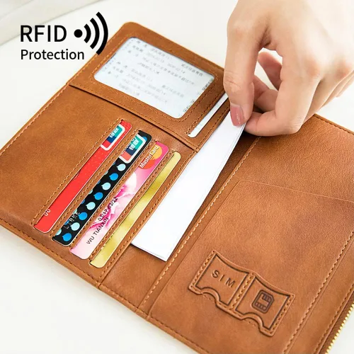 Miniatura 5 de Assport - Cartera para pasaporte, funda para pasaporte, cartera de viaje de cuero impermeable con bloqueo RFID con correa elástica y ranura