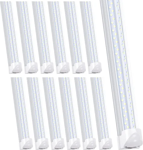 Luces LED de tienda de 8 pies, tubo LED enlazable, 120W 14400LM 4 filas LED, forma de V, tubos fluorescentes de repuesto para garaje, almacén, Plug