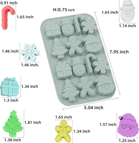 Miniatura 2 de Moldes de chocolate de Navidad, 3 moldes de silicona para caramelos, bastón de Papá Noel, árbol de Navidad, moldes de jengibre para cubitos