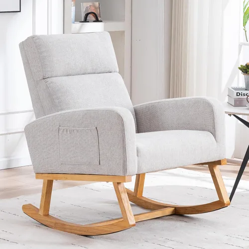 Miniatura 16 de HCHAIRH Mecedora para guardería, silla mecedora de enfermería Sherpa para mamá, guardería, silla mecedora Morden con respaldo alto para sala