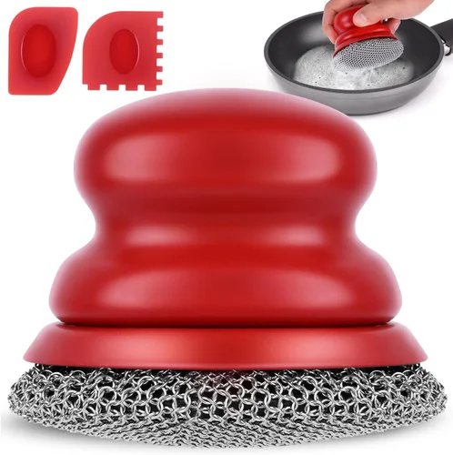 Miniatura 11 de Estropajo y Raspador de Hierro Fundido, Limpiador de Cadena de Malla para Hierro Fundido para Limpiar Platos, Ollas, Sartenes, Planchas, Parrilla