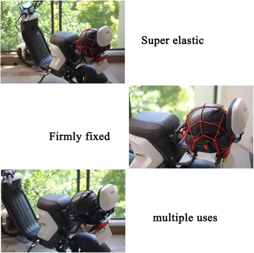 Miniatura 5 de Equipaje universal de red elástica para casco de motocicleta de 12 x 12 pulgadas con 6 ganchos de plástico compatibles con red de equipaje